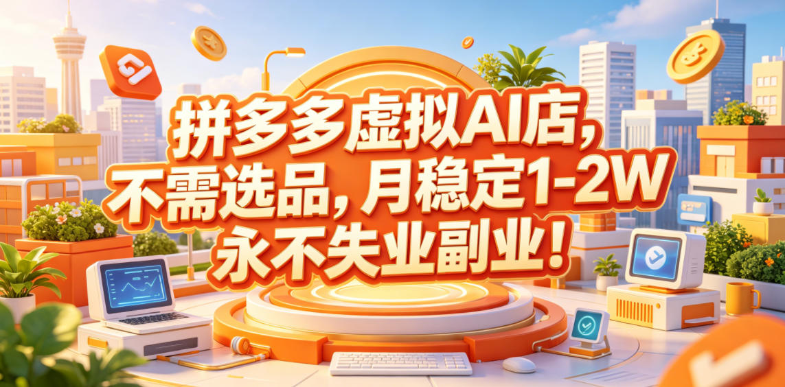 拼多多虚拟AI店，不需选品，月稳定1-2W，永不失业副业！【揭秘】-轻创项目网