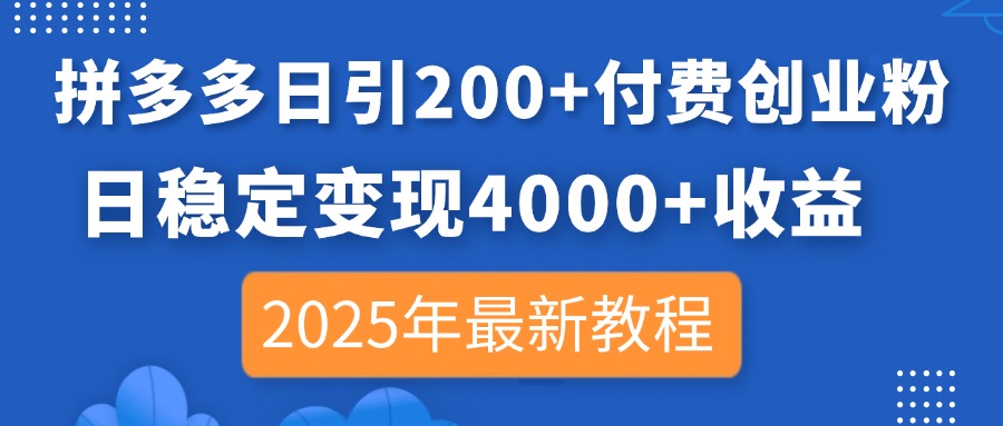 （14217期）拼多多日引200+付费创业粉，日稳定变现4000+收益，2025年最新教程-轻创项目网
