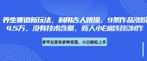 养生赛道新玩法，利用古人跳操，9条作品涨粉4.5W，没有技术含量，新人小白能轻松制作-轻创项目网