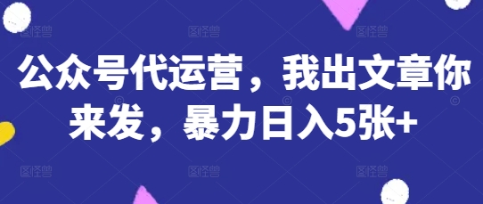 公众号代运营，我出文章你来发，暴力日入5张+【揭秘】-轻创项目网