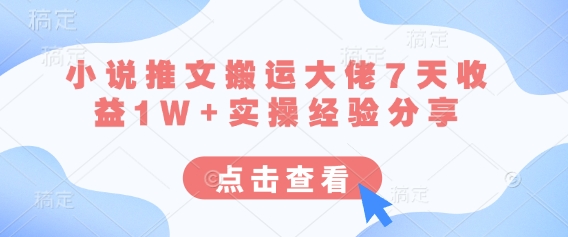 小说推文搬运大佬7天收益1W+实操经验分享-轻创项目网