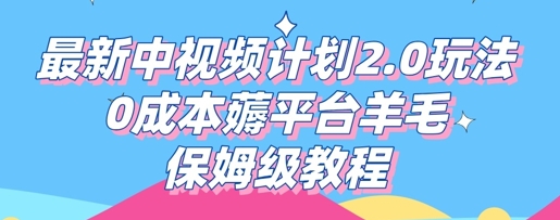 最新中视频计划2.0玩法，0成本薅平台羊毛，保姆级教程-轻创项目网