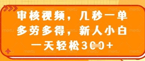 最新审核视频，几秒一单，多劳多得，新人小白一天轻松3张【揭秘】-轻创项目网