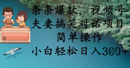 条条爆款，视频号夫妻搞笑对话项目，简单操作，小白轻松日入3张+-轻创项目网
