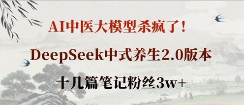 AI中医大模型杀疯了！DeepSeek中式养生2.0版本，十几篇笔记粉丝3w+-轻创项目网