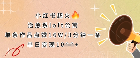 小红书超火的治愈系loft公寓，单条作品点赞16W，3分钟一条，单日变现数张-轻创项目网