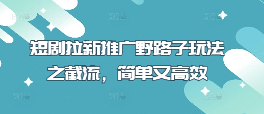 短剧拉新推广野路子玩法之截流，简单又高效-轻创项目网